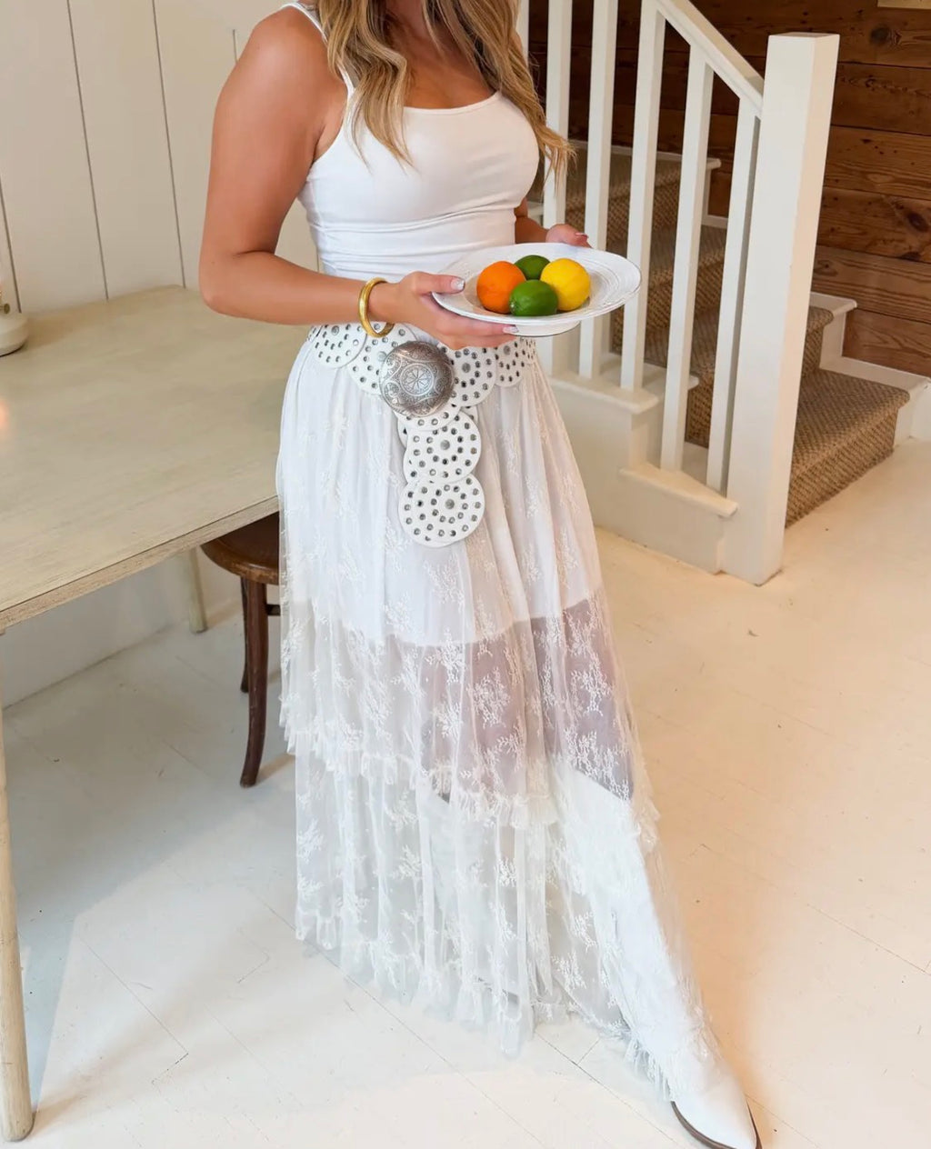 White lace maxi skirt